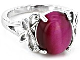 Pink Tiger's Eye Rhodium Over Sterling Silver Solitaire Ring