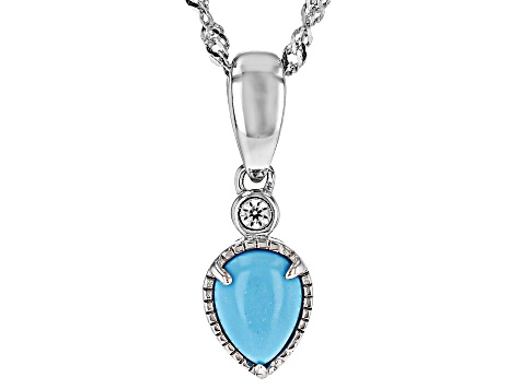 Blue Sleeping Beauty Turquoise Rhodium Over Sterling Silver Pendant With Chain