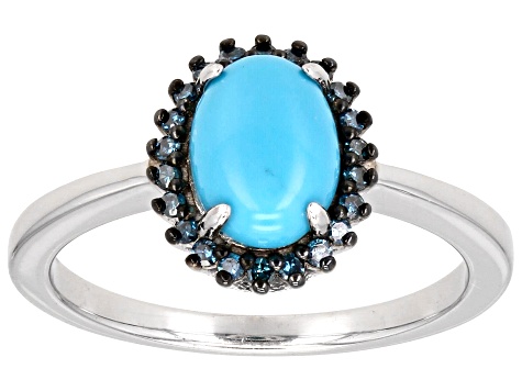 Blue Sleeping Beauty Turquoise Rhodium Over Sterling Silver Ring 0.13ctw