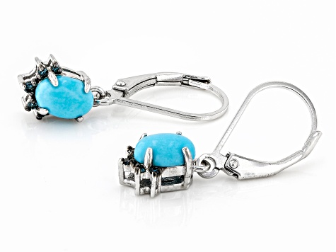 Blue Sleeping Beauty Turquoise Rhodium Over Sterling Silver Earrings 0.06ctw