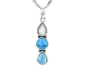 Blue Composite Turquoise Sterling Silver Pendant with Chain