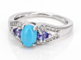 Blue Sleeping Beauty Turquoise Rhodium Over Silver Ring