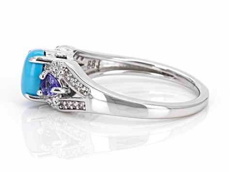 Blue Sleeping Beauty Turquoise Rhodium Over Silver Ring