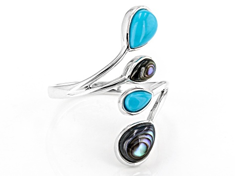 Blue Sleeping Beauty Turquoise With Abalone Sterling Silver Ring
