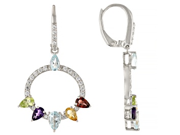Picture of Multi-Gem Rhodium Over Sterling Silver Dangle Earrings 3.42ctw