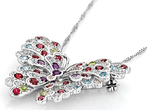 Multicolor Multi-Gem Rhodium Over Sterling Silver Butterfly