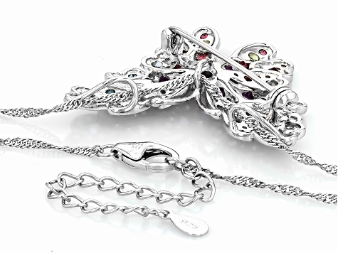 Multicolor Multi-Gem Rhodium Over Sterling Silver Butterfly