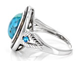 Blue Composite Turquoise Rhodium Over Sterling Silver Ring 0.03ctw