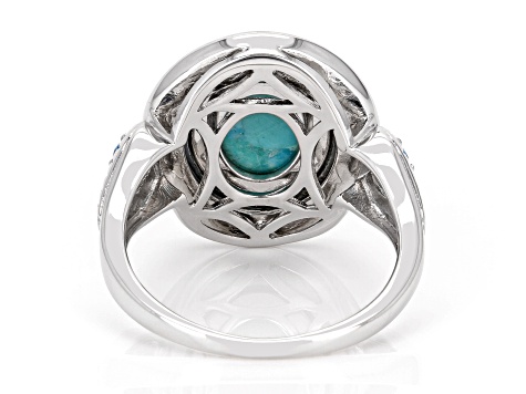 Blue Composite Turquoise Rhodium Over Sterling Silver Ring 0.03ctw