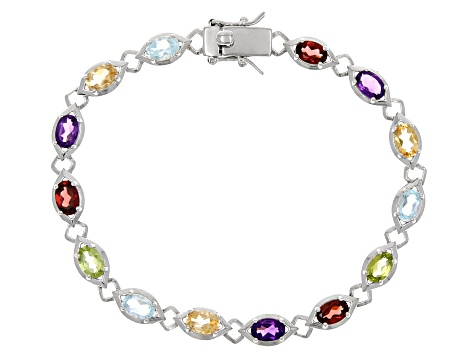 Multicolor Multi-Gem Rhodium Over Sterling Silver Tennis Bracelet 5.88ctw