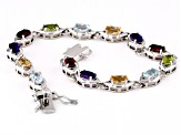 Multicolor Multi-Gem Rhodium Over Sterling Silver Tennis Bracelet 5.88ctw