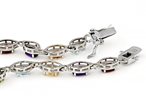 Multicolor Multi-Gem Rhodium Over Sterling Silver Tennis Bracelet 5.88ctw