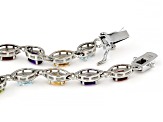 Multicolor Multi-Gem Rhodium Over Sterling Silver Tennis Bracelet 5.88ctw