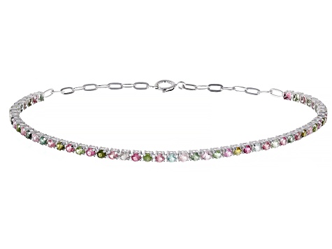 Multicolor Multi-Tourmaline Rhodium Over Sterling Silver Tennis Bracelet 1.87ctw