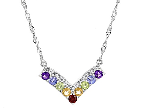 Multicolor Multi-Gem Rhodium Over Sterling Silver Necklace 2.84ctw