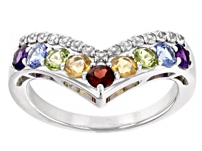 Multicolor Multi-Gem Rhodium Over Sterling Silver Ring 2.84ctw