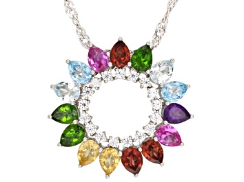 Picture of Multicolor Multi-Gem Rhodium Over Sterling Silver Pendant With Chain 2.72ctw