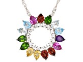 Multicolor Multi-Gem Rhodium Over Sterling Silver Pendant With Chain 2.72ctw