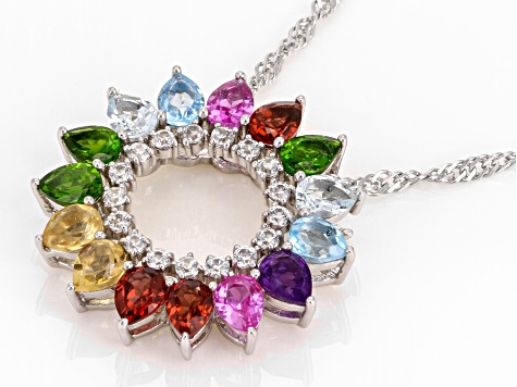 Multicolor Multi-Gem Rhodium Over Sterling Silver Pendant With Chain 2 ...