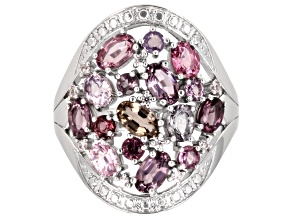 Multicolor Spinel Rhodium Over Sterling Silver Ring 2.31ctw