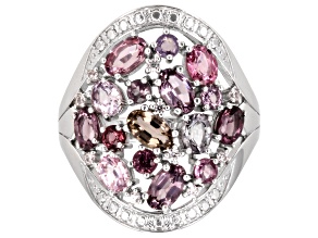 Multi-Color Spinel Rhodium Over Sterling Silver Ring 2.31ctw