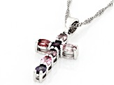 Multicolor Spinel Rhodium Over Sterling Silver Cross Pendant With Chain 0.83ctw