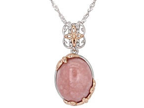 Pink Opal Rhodium and 18k Rose Gold Over Sterling Silver Pendant with Chain