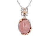 Pink Opal Rhodium and 18k Rose Gold Over Sterling Silver Pendant with Chain