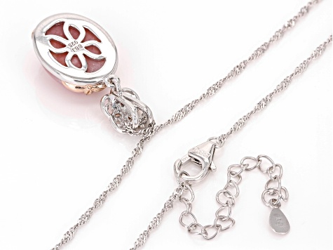 Pink Opal Rhodium and 18k Rose Gold Over Sterling Silver Pendant with Chain