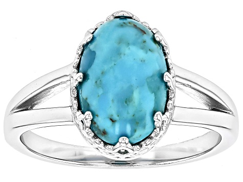 Blue Composite Turquoise Platinum Over Sterling Silver Solitaire Ring