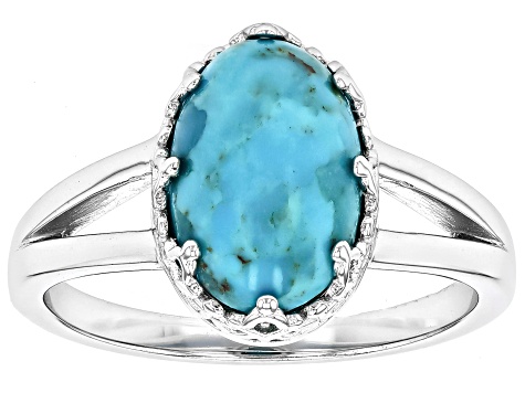 Blue Turquoise Platinum Over Sterling Silver Solitaire Ring