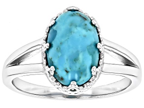 Blue Turquoise Platinum Over Sterling Silver Solitaire Ring