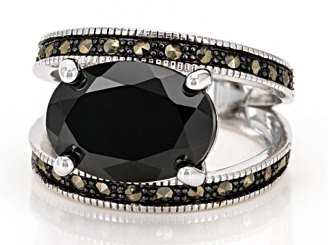 Black Spinel Sterling Silver Ring 7.22ct