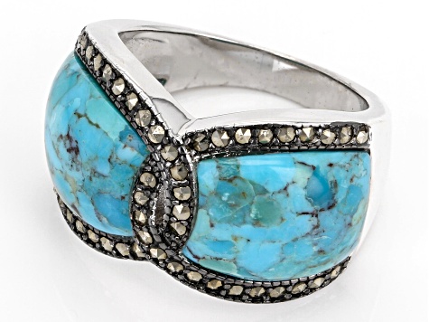 Blue Turquoise Rhodium Over Sterling Silver Ring