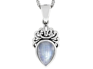 Picture of White Rainbow Moonstone Rhodium Over Sterling Silver Enhancer With Chain
