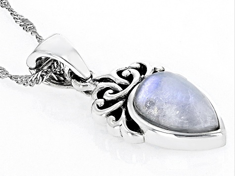 White Rainbow Moonstone Rhodium Over Sterling Silver Enhancer With Chain