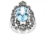 Sky Blue Topaz With Marcasite Sterling Silver Ring 6.33ct