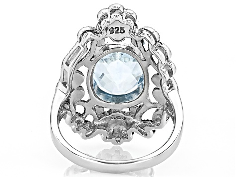 Sky Blue Topaz With Marcasite Sterling Silver Ring 6.33ct