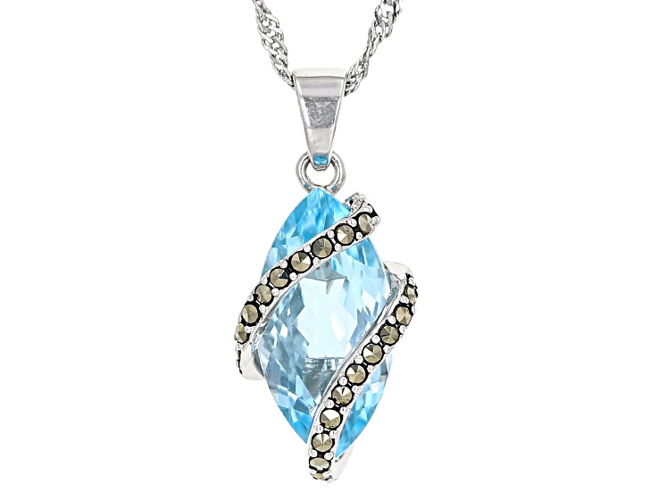 Sky Blue Topaz Rhodium Over Sterling Silver Pendant With Chain 6.00ct ...