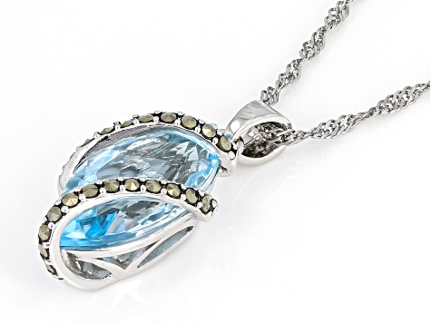Sky Blue Topaz Rhodium Over Sterling Silver Pendant With Chain 6.00ct
