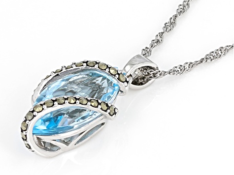 Sky Blue Topaz Rhodium Over Sterling Silver Pendant With Chain 6.00ct ...