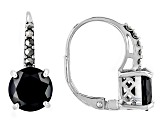 Black Spinel With Marcasite Rhodium Over Sterling Silver Earrings 3.40ctw