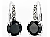 Black Spinel With Marcasite Rhodium Over Sterling Silver Earrings 3.40ctw