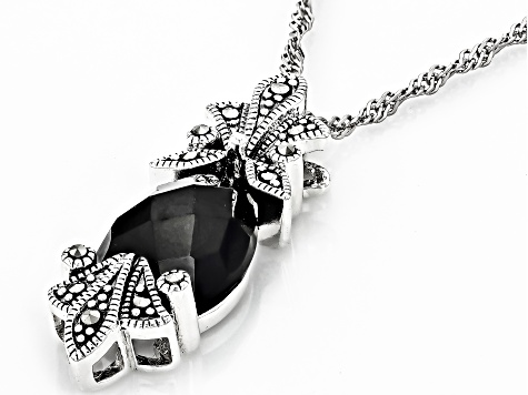 Black Spinel Rhodium Over Sterling Silver Pendant With Chain 5.20ct