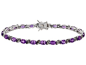 Purple Amethyst Rhodium Over Sterling Silver Tennis Bracelet 9.00ctw