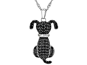 Black Spinel Rhodium Over Sterling Silver Dog Pendant With Chain 1.46ctw