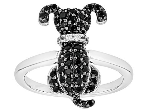 Black Spinel Rhodium Over Sterling Silver Dog Ring 0.79ctw