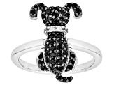 Black Spinel Rhodium Over Sterling Silver Dog Ring 0.79ctw