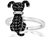 Black Spinel Rhodium Over Sterling Silver Dog Ring 0.79ctw