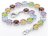 Multi-Gem Rhodium Over Sterling Silver Tennis Bracelet 17.26ctw